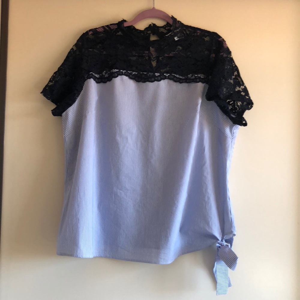 stripe blouse with lace detail
